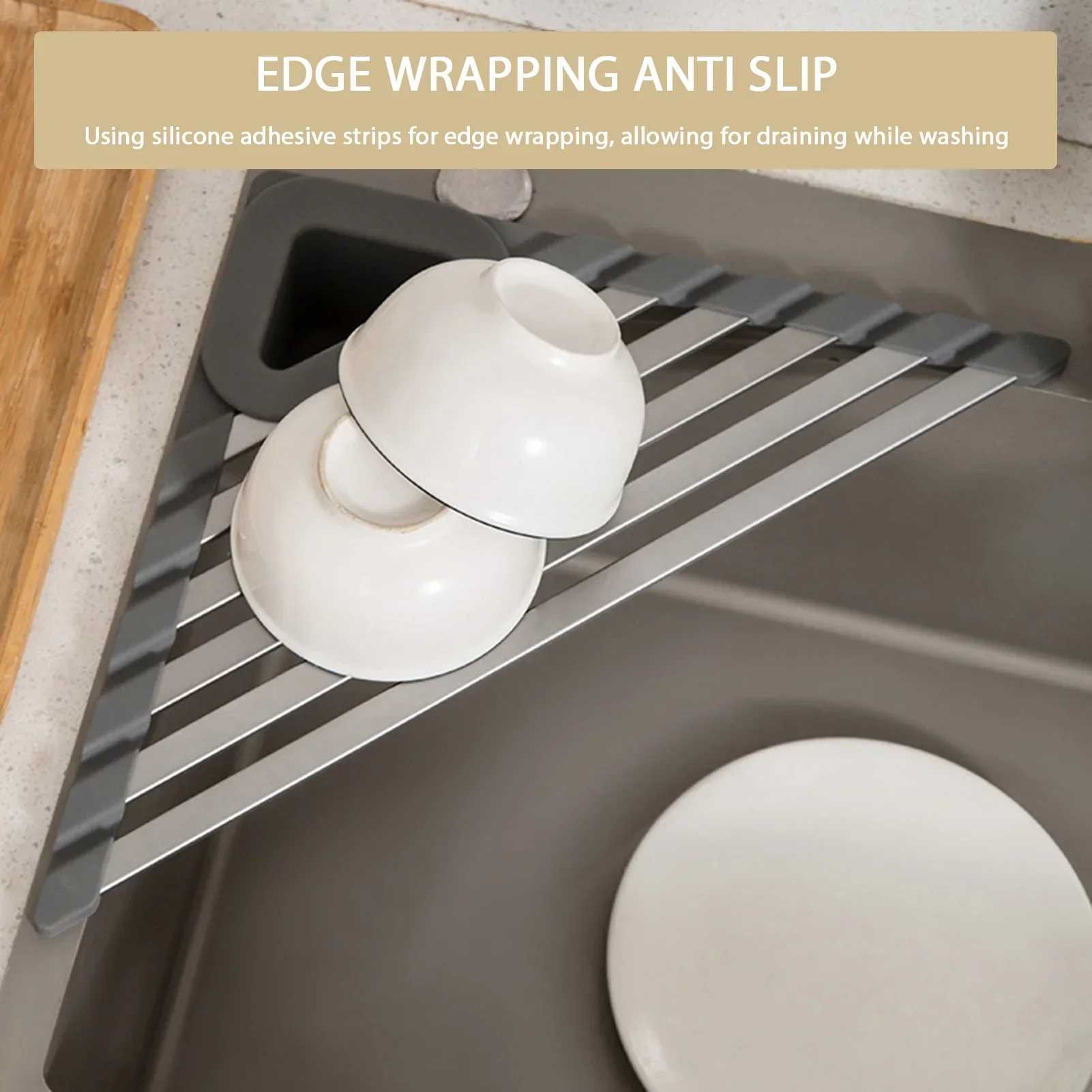 Sink Mounted Triangle Drainage Rack Kitchen Storage Shelf - Image 2