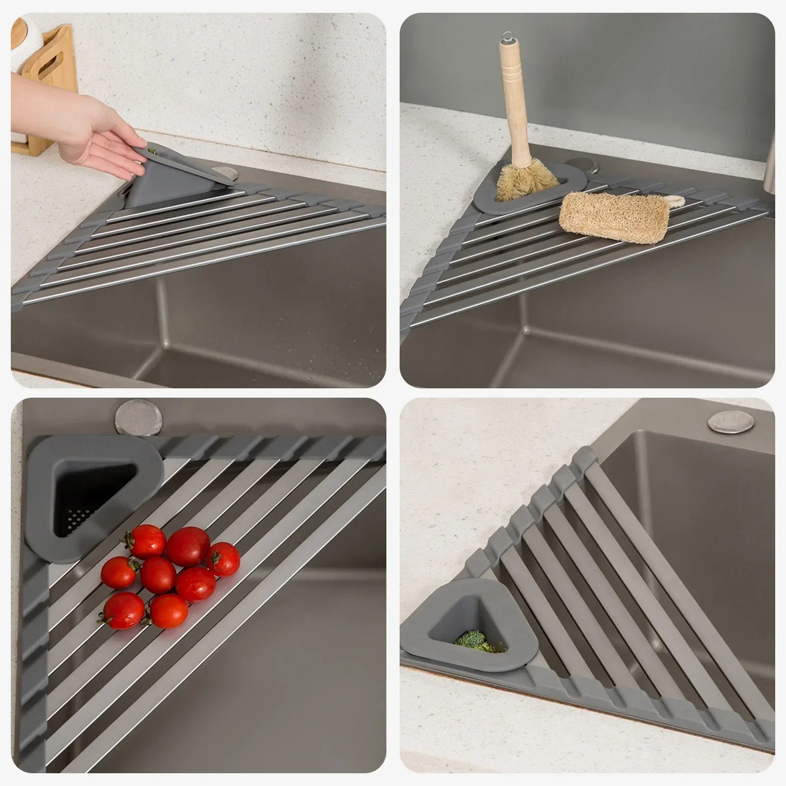 Sink Mounted Triangle Drainage Rack Kitchen Storage Shelf - Image 3
