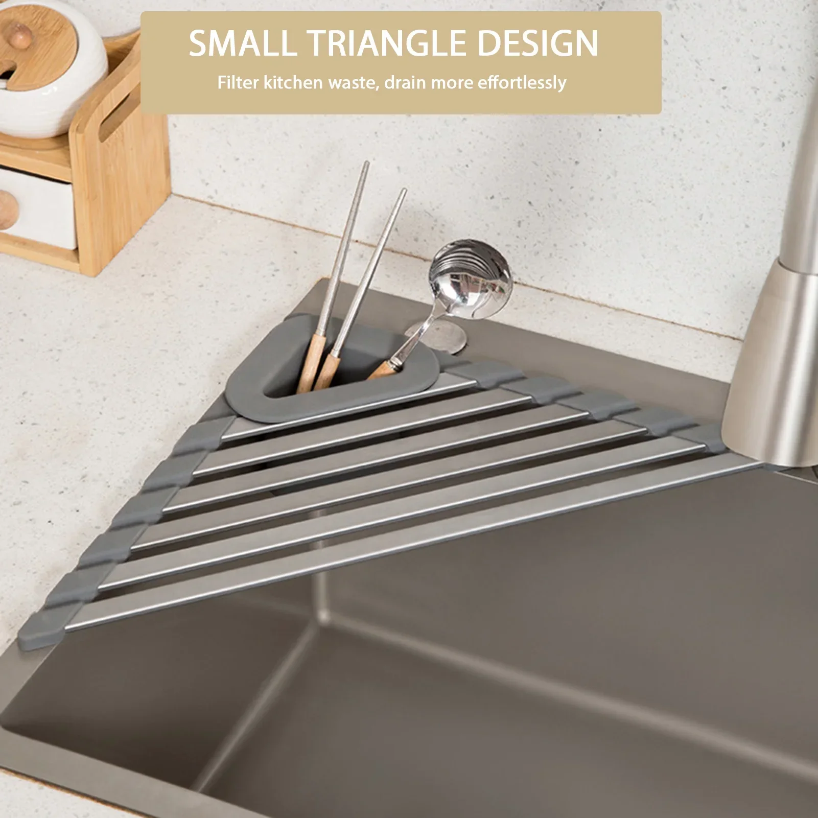 Sink Mounted Triangle Drainage Rack Kitchen Storage Shelf - Image 4