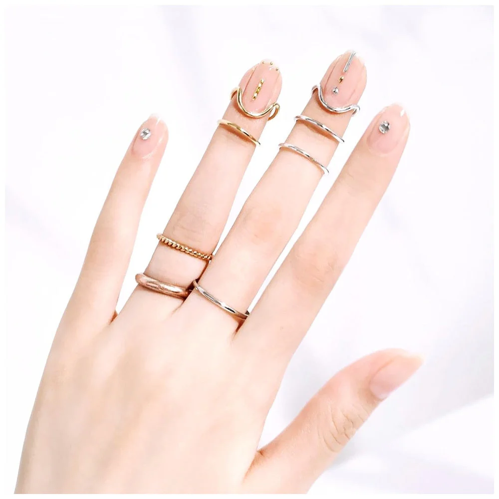 Sleek Line Gothic Metal Thin Nail Rings - Image 2