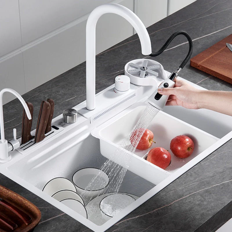 Sleek White Topmount Waterfall Stainless Steel Sink - Image 2