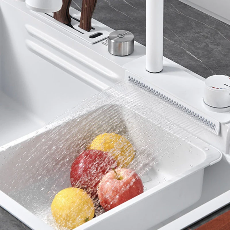 Sleek White Topmount Waterfall Stainless Steel Sink - Image 3