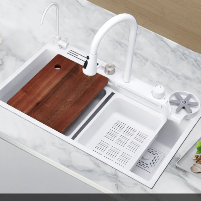 Sleek White Topmount Waterfall Stainless Steel Sink - Image 4