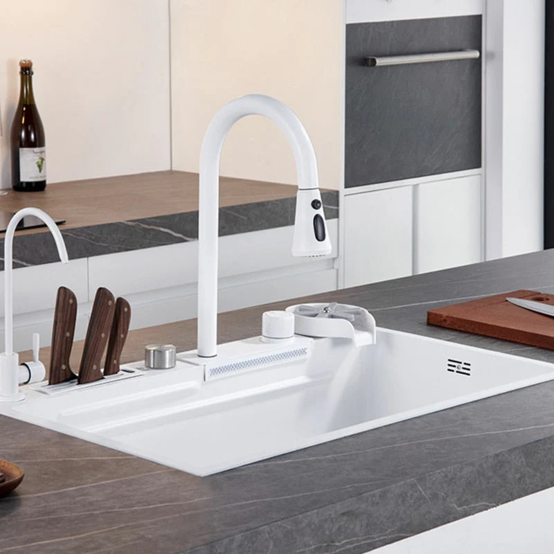 Sleek White Topmount Waterfall Stainless Steel Sink - Image 7