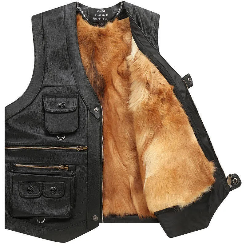 Sleeveless Casual Leather Adventurer Vest - Image 2