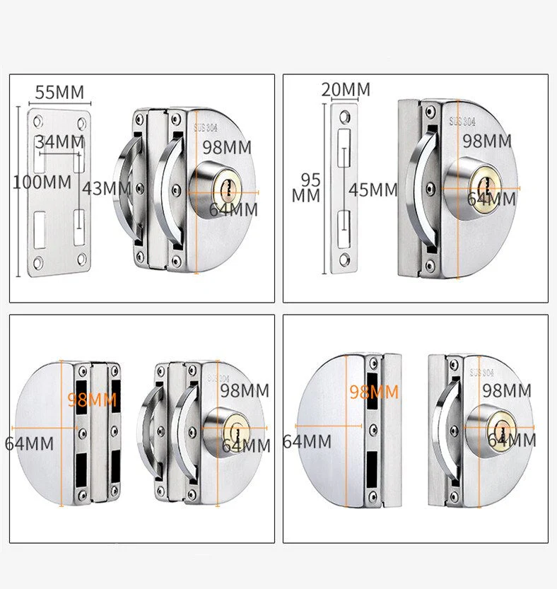 Sliding Door Stainless Steel Safety Glass Door Lock - Image 9