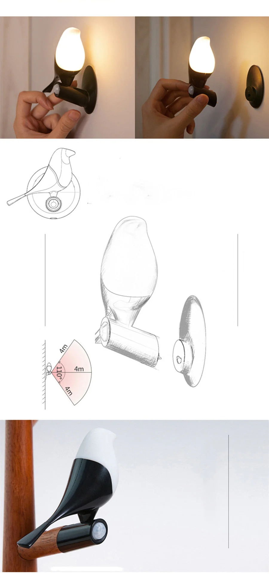 Smart Creative Chargeable Atmosphere Tree Bird Lamp - Image 12