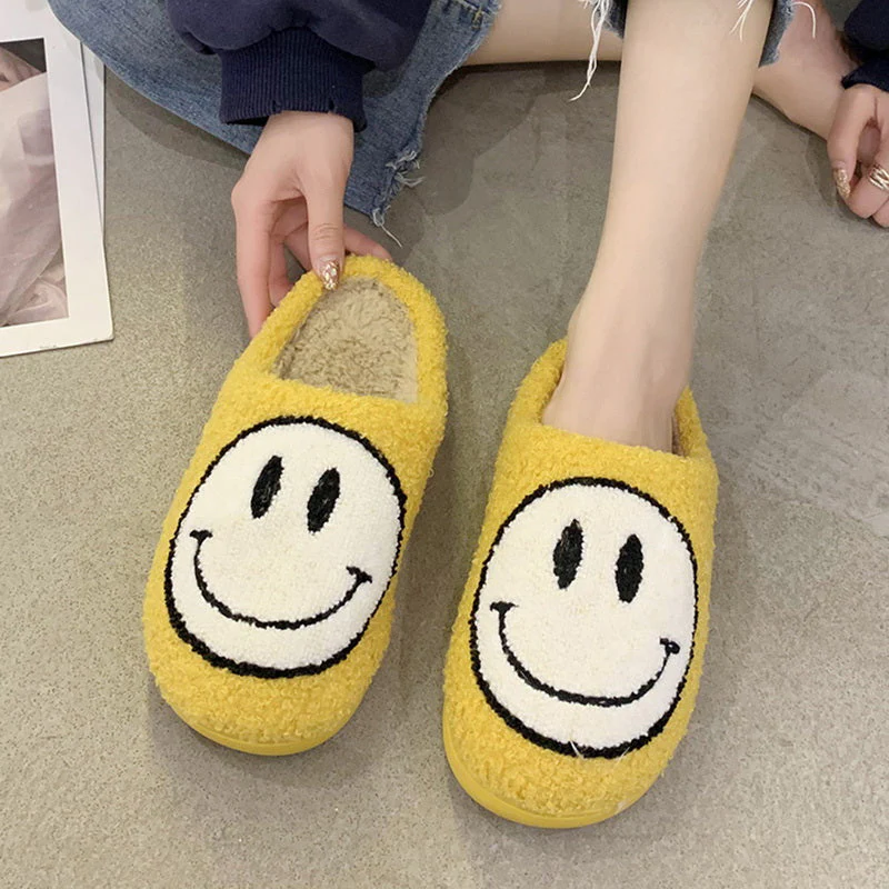 Smiley Face Warm Fluffy Slippers - Image 2