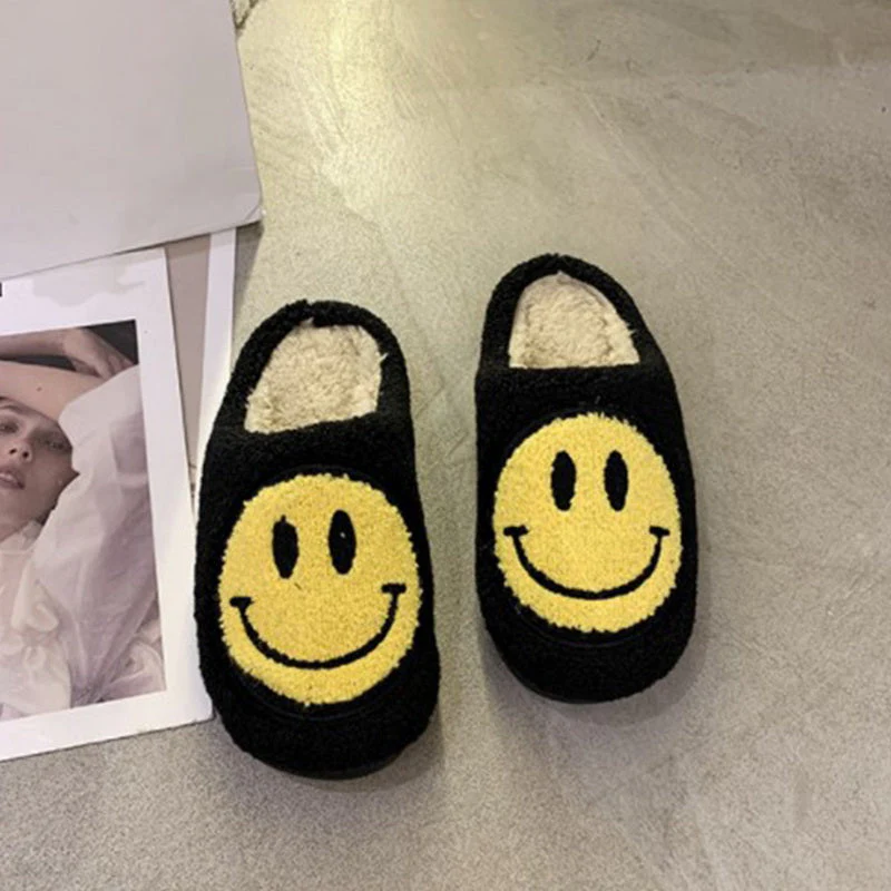 Smiley Face Warm Fluffy Slippers - Image 3