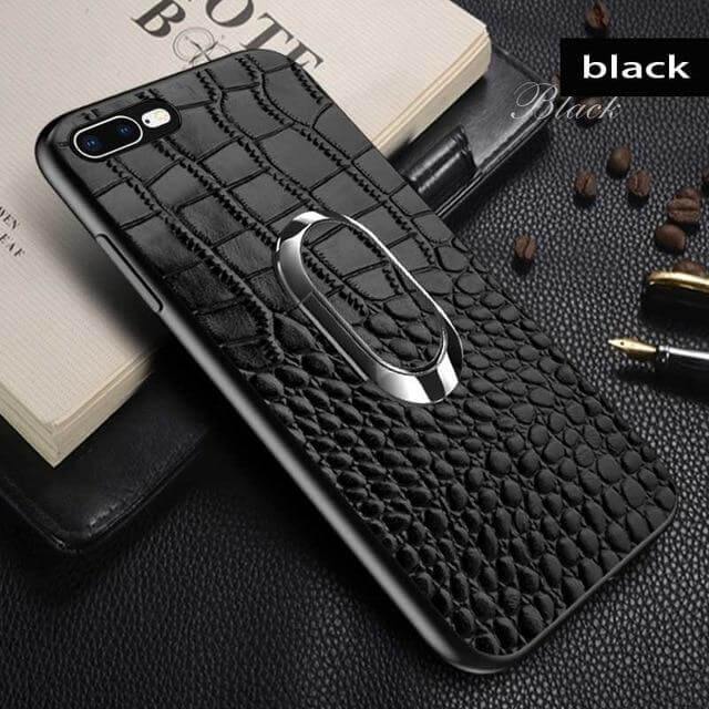 Snake Texture Leather iPhone Case with Ring Support - Image 5
