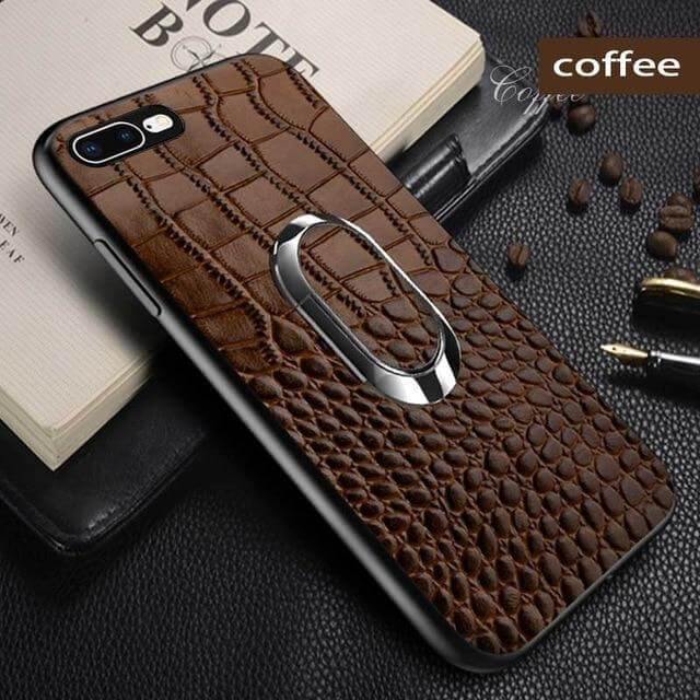 Snake Texture Leather iPhone Case with Ring Support - Image 6