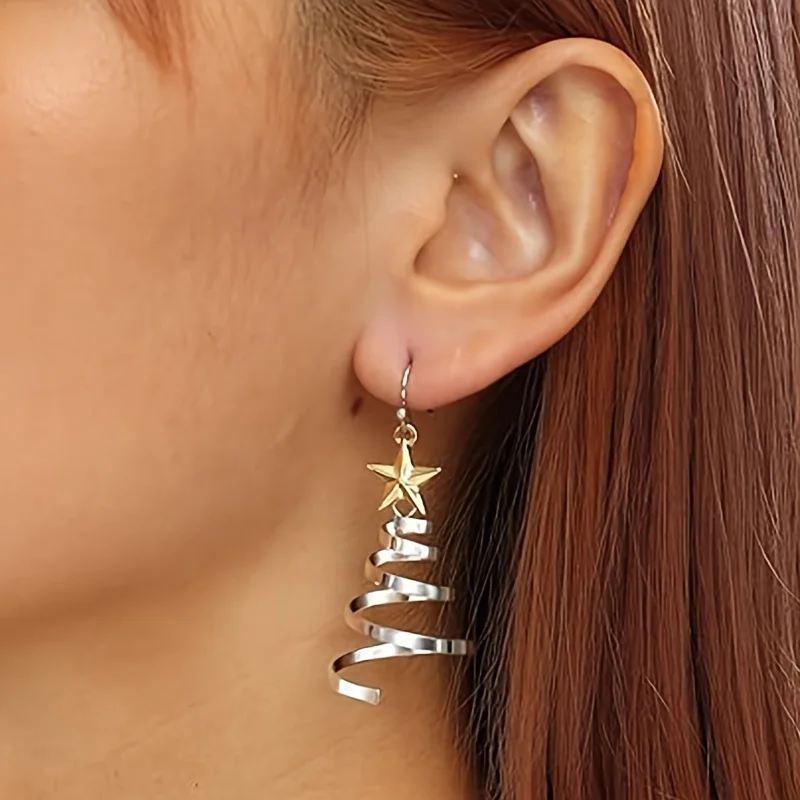 Spiral Christmas Tree Dangle Earrings
