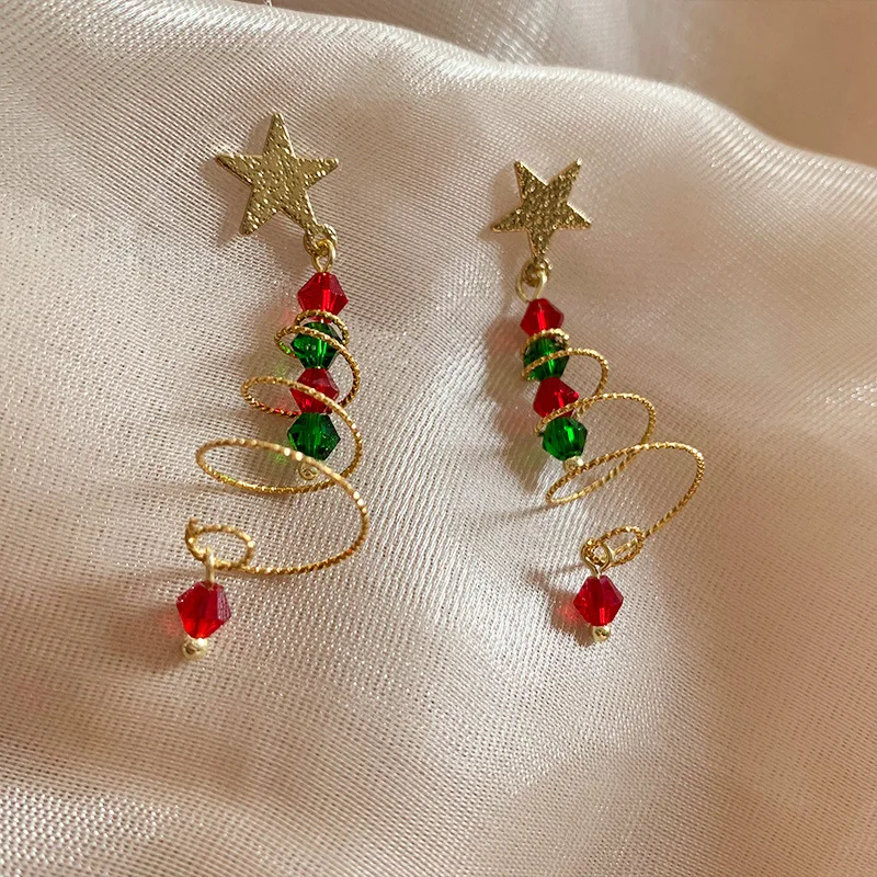 Spiral Christmas Tree Dangle Earrings - Image 2