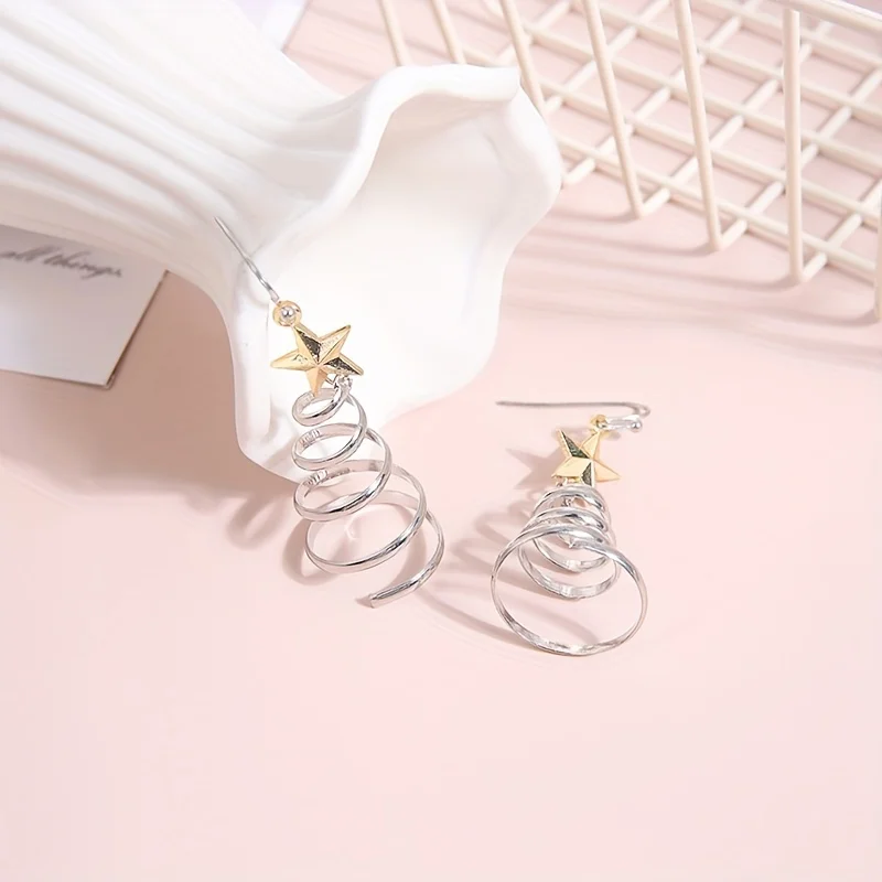 Spiral Christmas Tree Dangle Earrings - Image 6