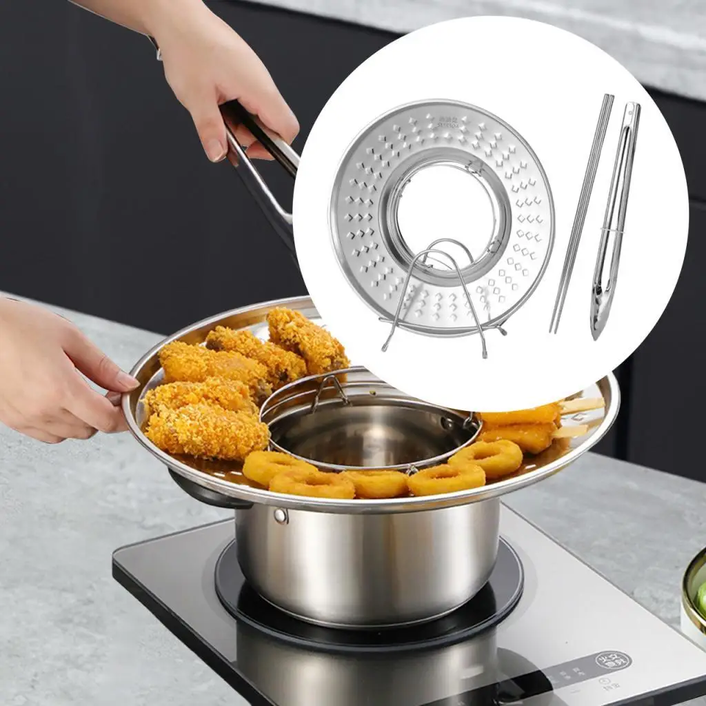 Splashproof Frying Oil Filter Tray Kitchen Strainer Rack - Image 2