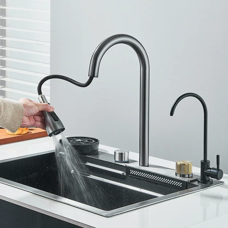 Stainless Steel Cup Washer Waterfall Kitchen Sink - Image 8
