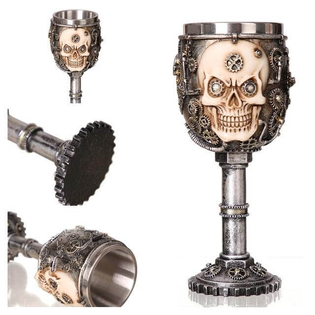 Stainless Steel Skull Gothic Goblet Cocktail Glass - Image 7