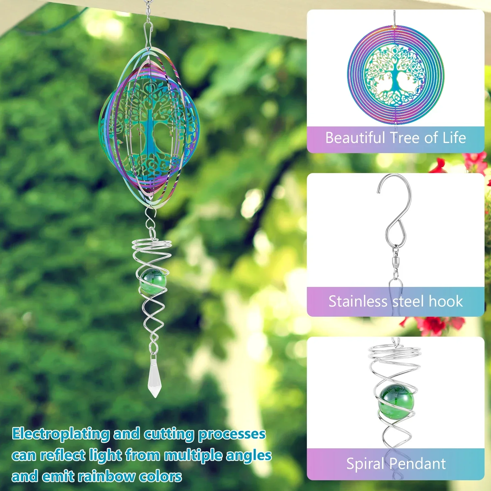 Stainless Steel Spiral Tail Outdoor 3D Wind Spinners - Image 4