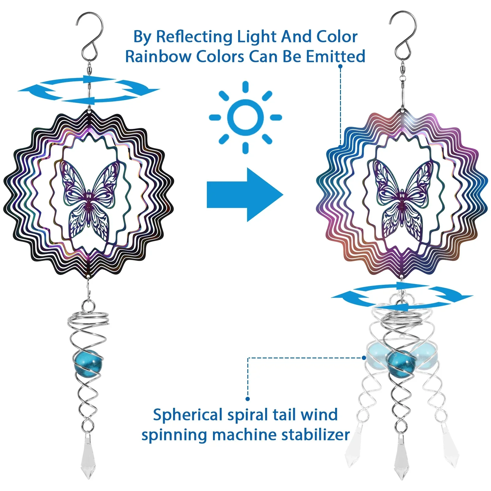 Stainless Steel Spiral Tail Outdoor 3D Wind Spinners - Image 7
