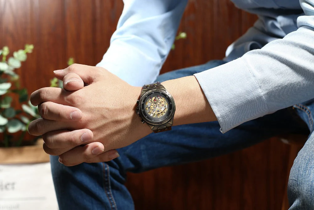 Steampunk Mechanical Retro Leather Men Watches - Image 4