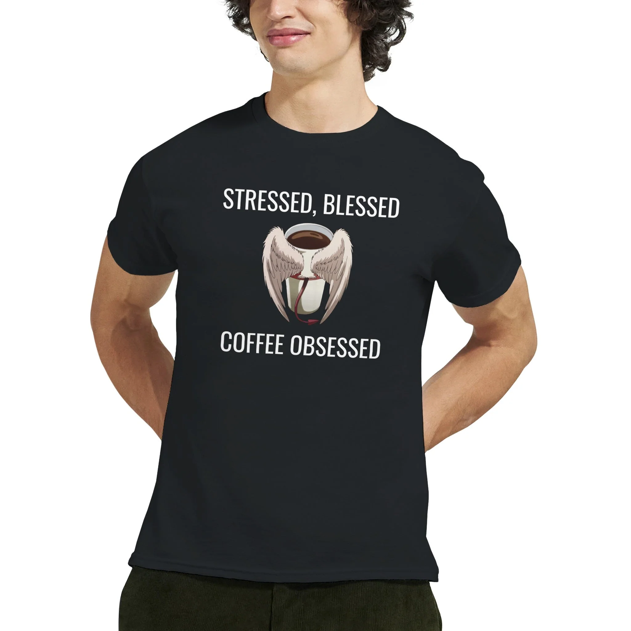Stressed Blessed & Coffee Obsessed Cotton T-Shirt - Image 3