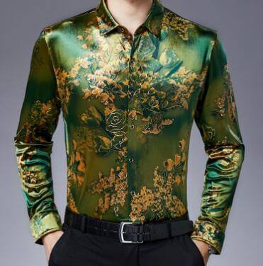 Stretch Velvet Flower Long Sleeve Men Shirt - Image 3