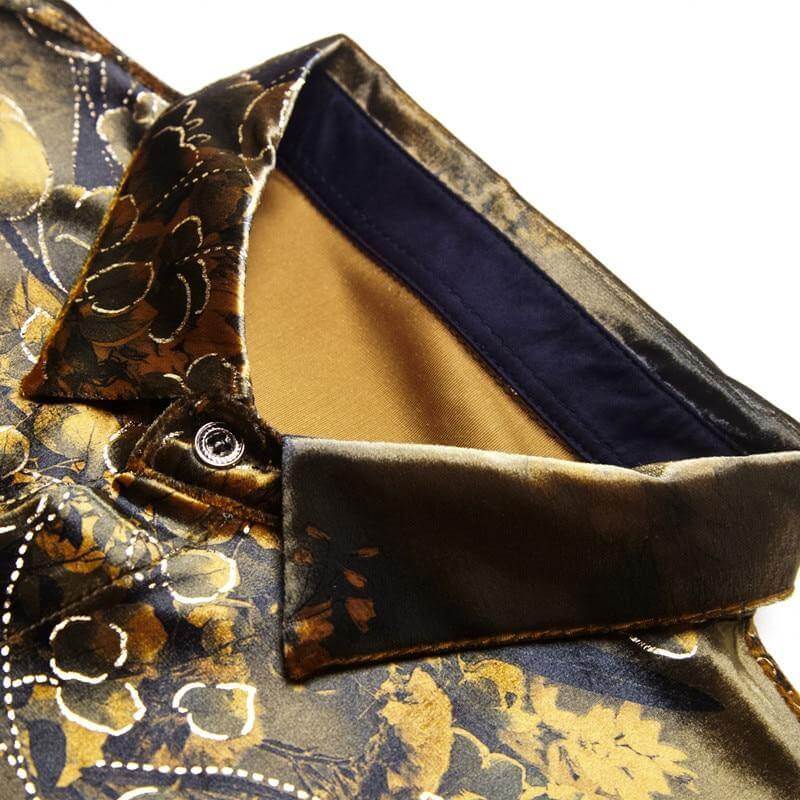 Stretch Velvet Flower Long Sleeve Men Shirt - Image 5