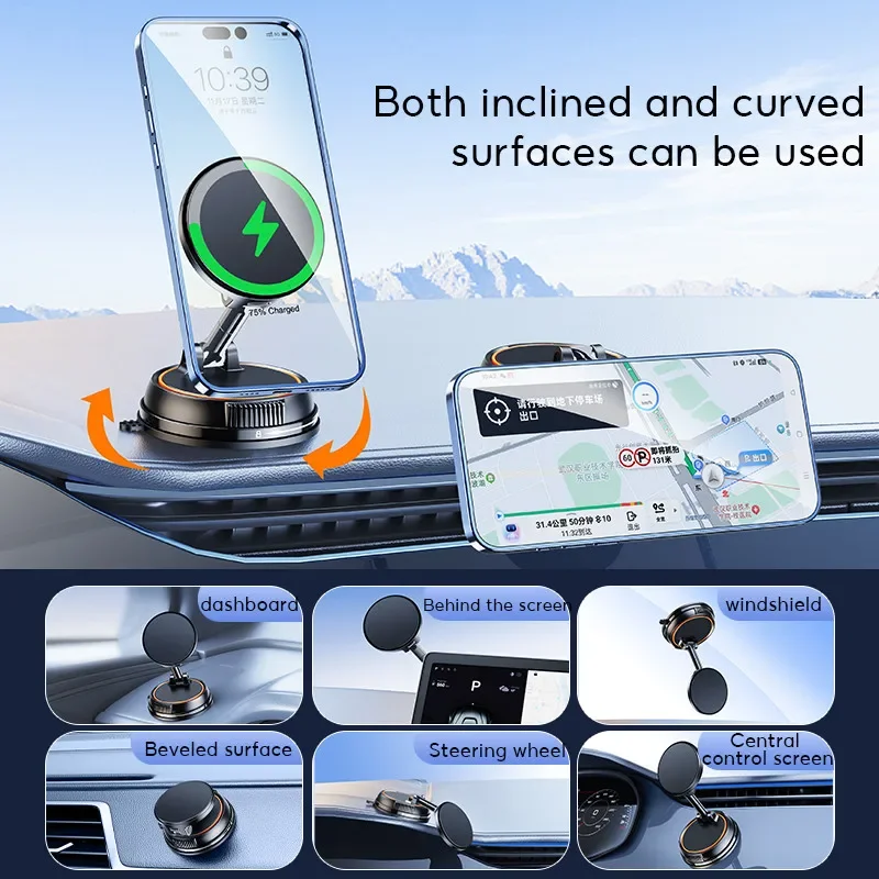 Strong Suction Wireless Car Magnetic Charging Phone Holder - Image 4