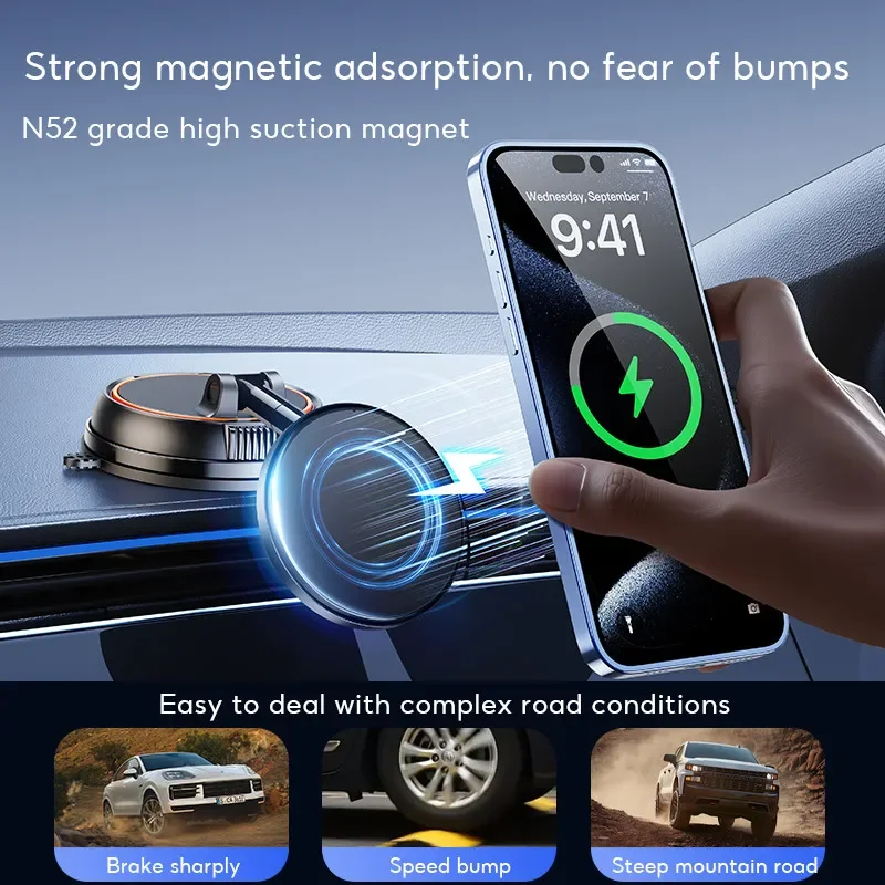 Strong Suction Wireless Car Magnetic Charging Phone Holder - Image 5