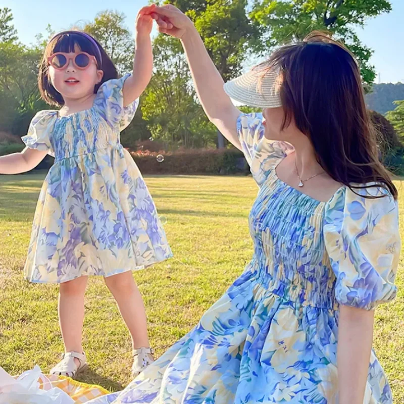 Summer Floral Chiffon Mother Daughter Dress Set - Image 5