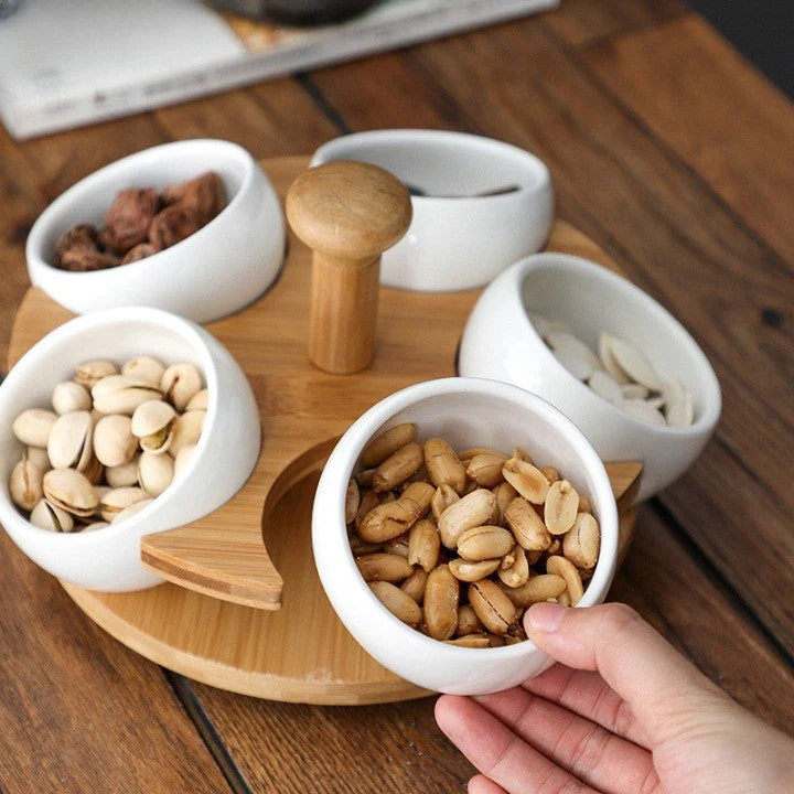Tea Time Bamboo Porcelain Snack Tray - Image 3