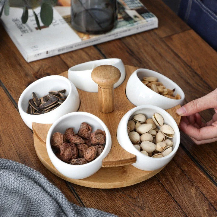 Tea Time Bamboo Porcelain Snack Tray - Image 5