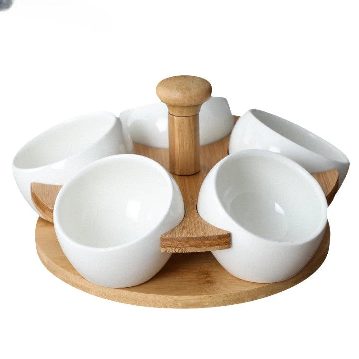 Tea Time Bamboo Porcelain Snack Tray - Image 6