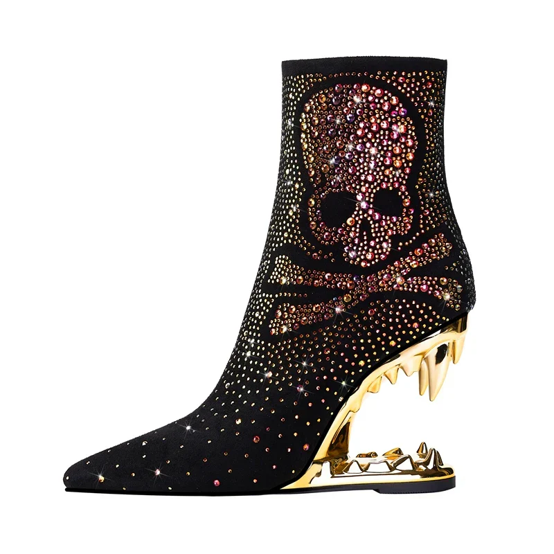 Tiger Gleam Rhinestone Skull High Heel Shoes - Image 10
