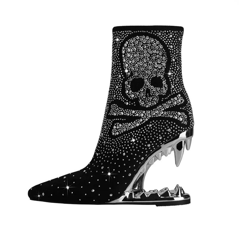 Tiger Gleam Rhinestone Skull High Heel Shoes - Image 5