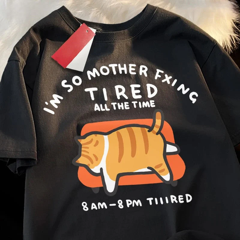 Tired Cat Humor T-Shirt - Image 11