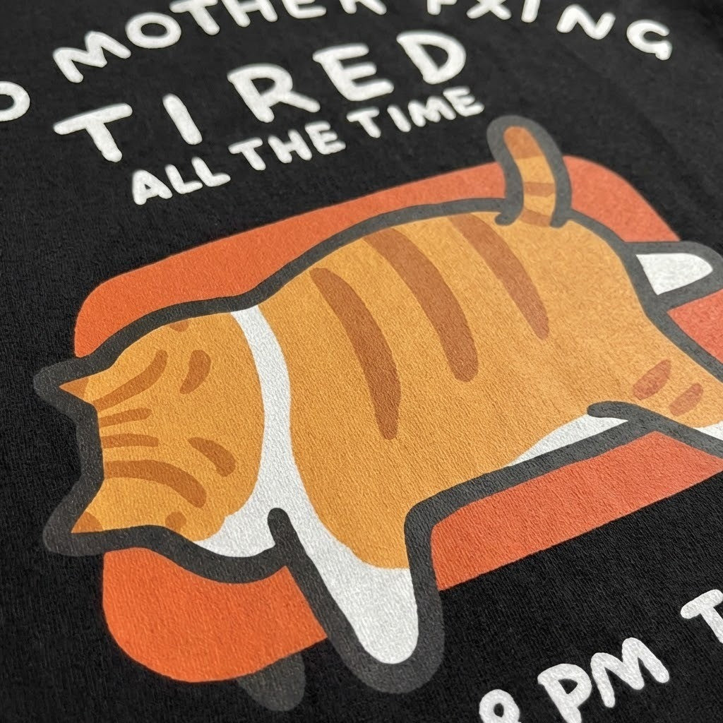 Tired Cat Humor T-Shirt - Image 2