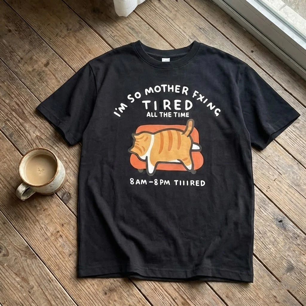 Tired Cat Humor T-Shirt - Image 4