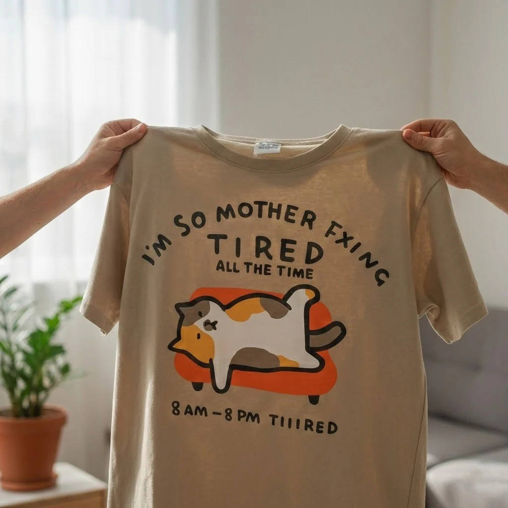 Tired Cat Humor T-Shirt - Image 5
