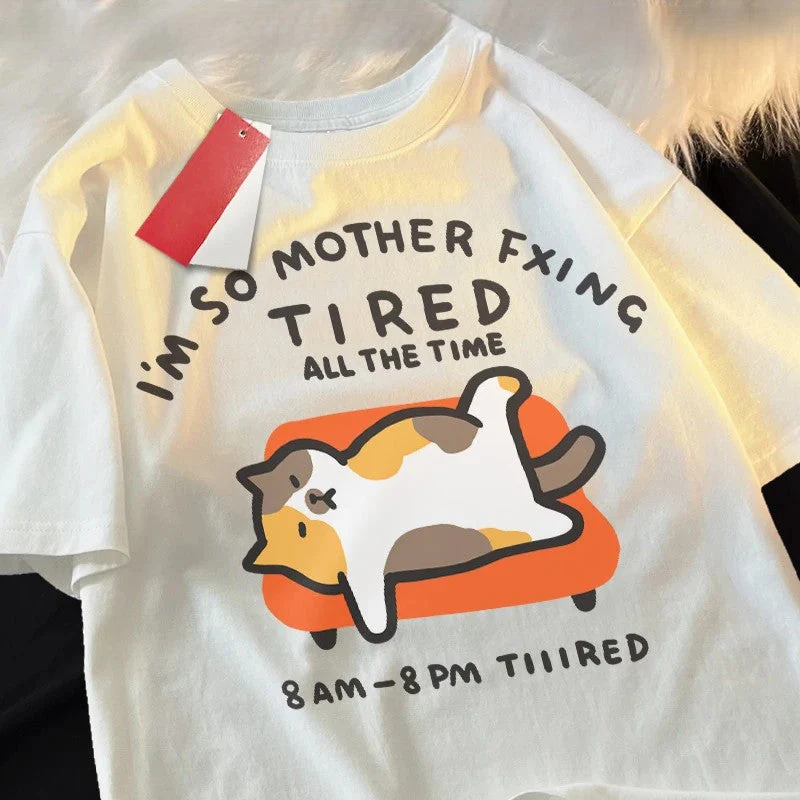 Tired Cat Humor T-Shirt - Image 6