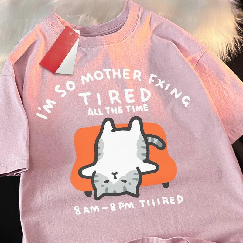 Tired Cat Humor T-Shirt - Image 7