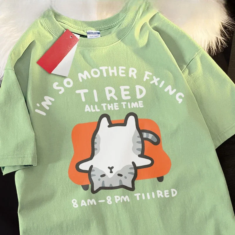 Tired Cat Humor T-Shirt - Image 8