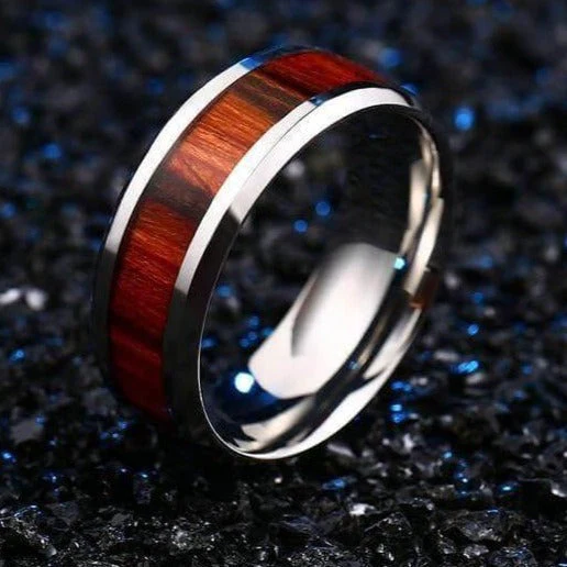 Titanium Stainless High Polished Red Woodiness Rings - Image 5