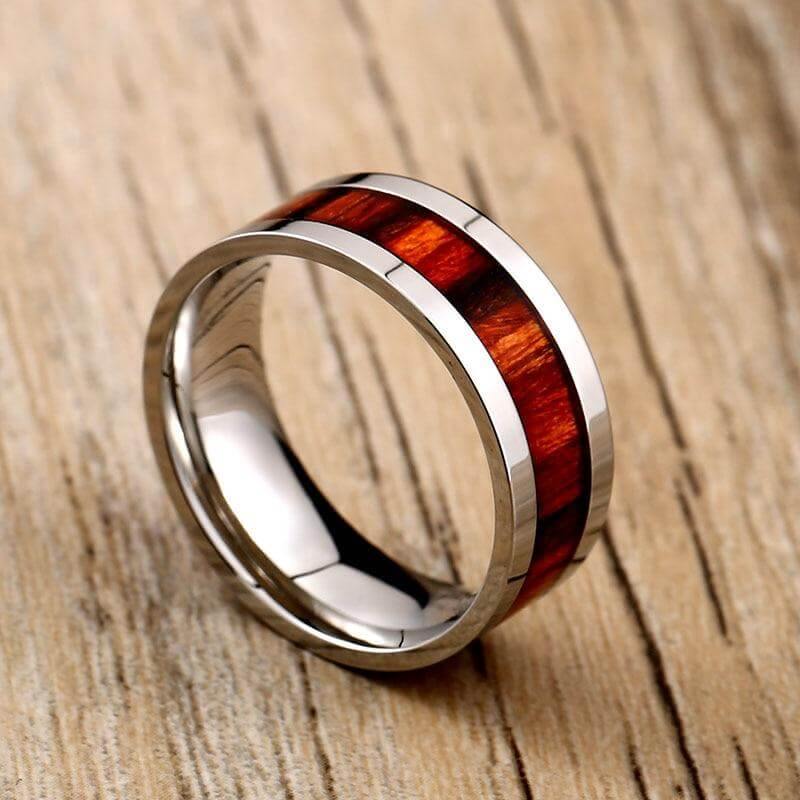 Titanium Stainless High Polished Red Woodiness Rings - Image 6