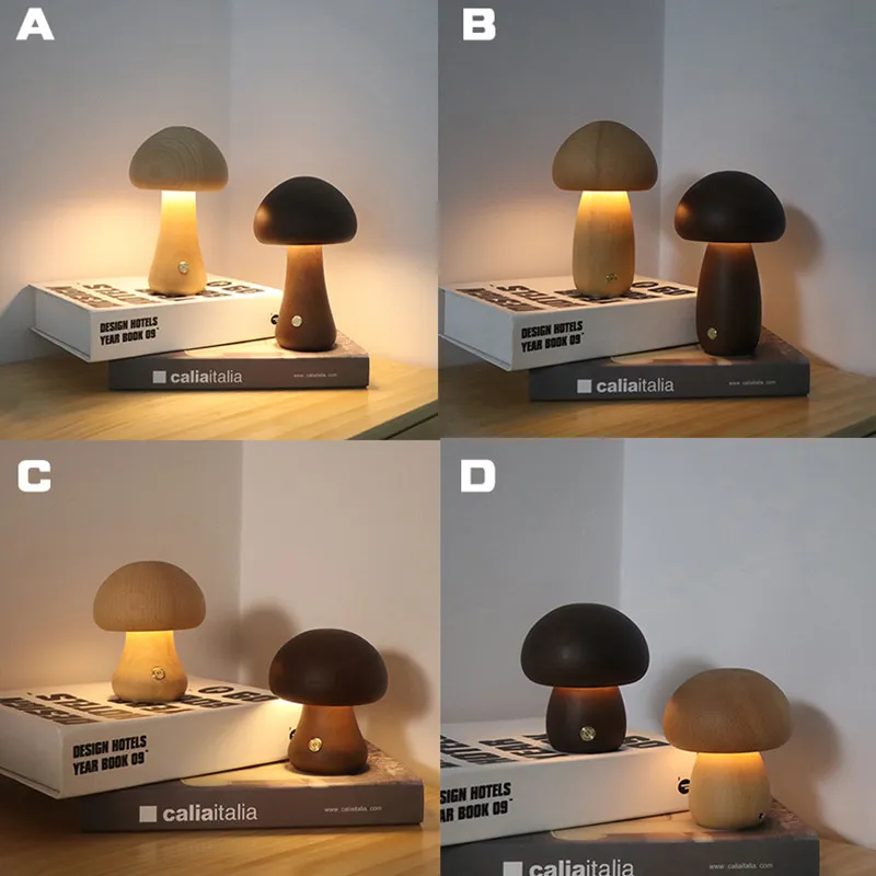 Touch Switch Wooden Mushroom LED Night Lamp - Image 5
