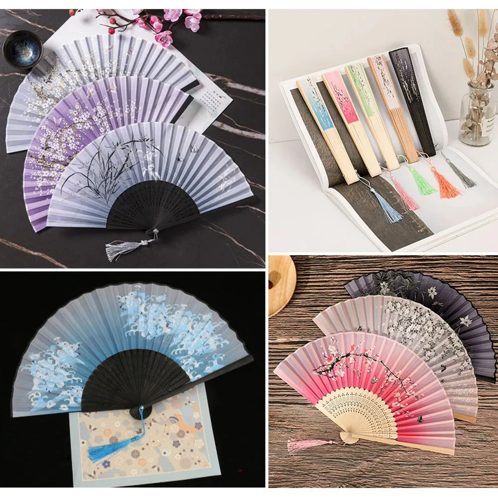 Traditional Japanese Style Floral Hand Fan - Image 2