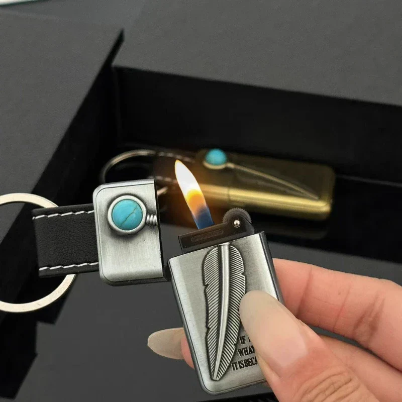 Turquoise Stone Vintage Metal Keychain Lighter - Image 2