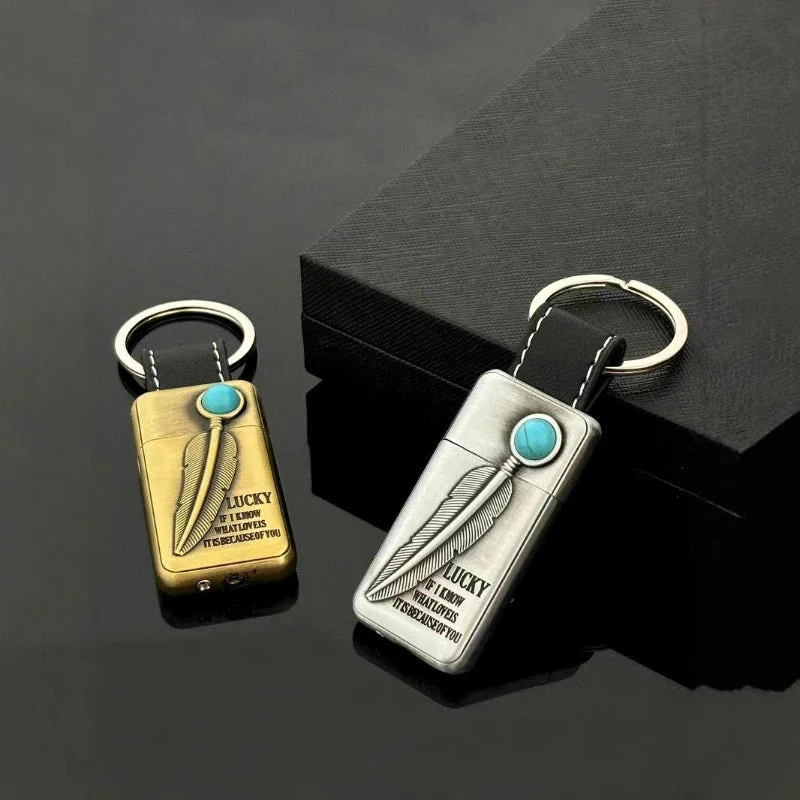 Turquoise Stone Vintage Metal Keychain Lighter - Image 4