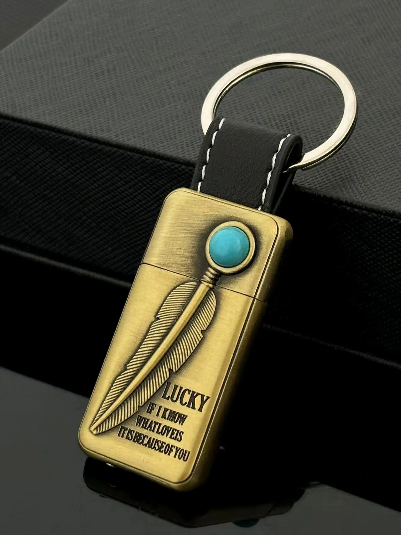Turquoise Stone Vintage Metal Keychain Lighter - Image 5
