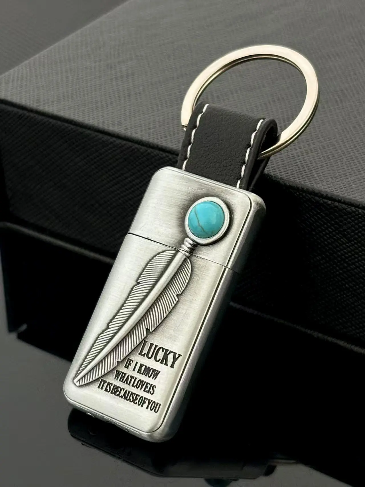 Turquoise Stone Vintage Metal Keychain Lighter - Image 6